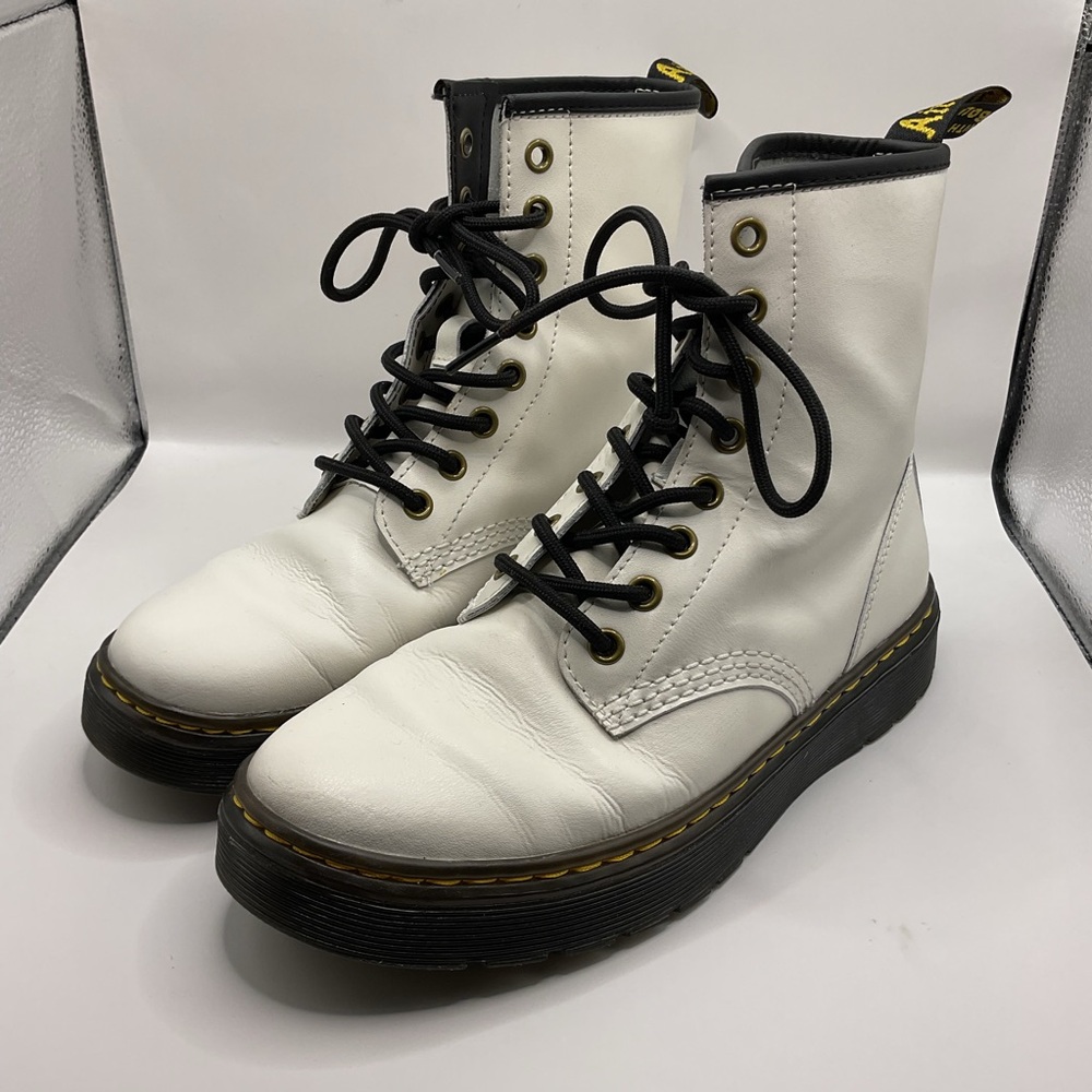 Doc Dr. Martens White Leather AirWair Zavala Combat Boots, US M 6 USL-7 B